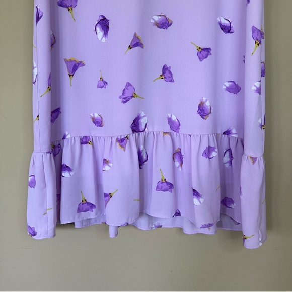 Purple Floral Puff Sleeve Ruffle Dress Women M Fairy Tired Smocked Feminine Flow - Picture 5 of 10